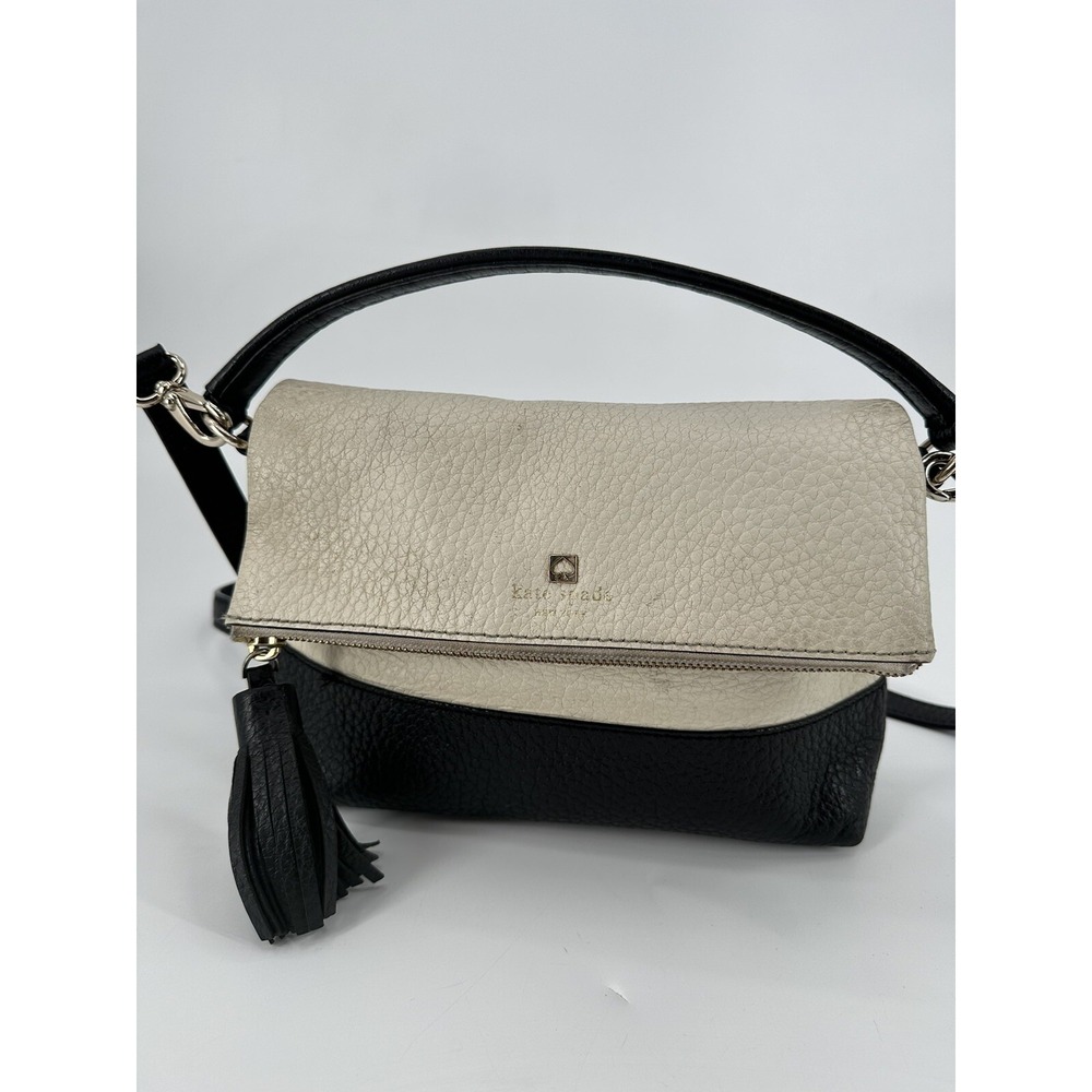 Kate‎ Spade Black and Cream Pebbled Leather Crossbody Foldover Bag - Picture 6 of 16